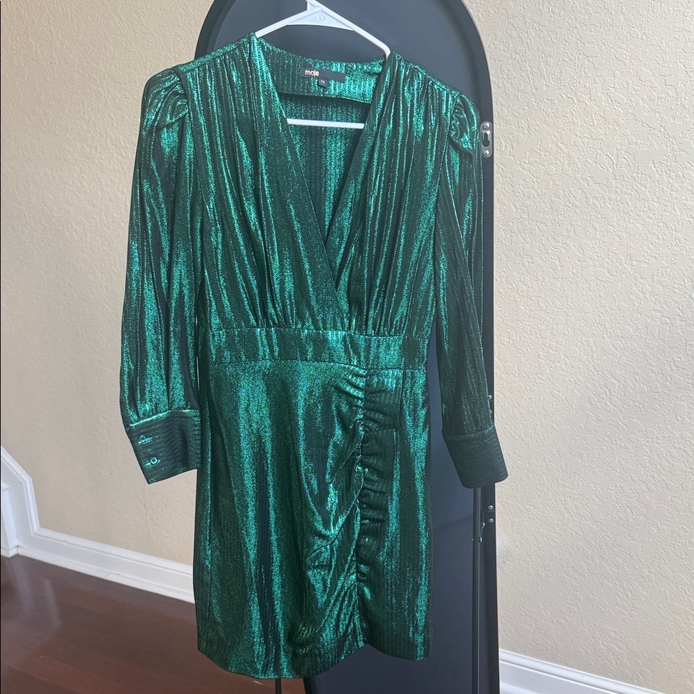 Maje Green Metallic Midi Dress